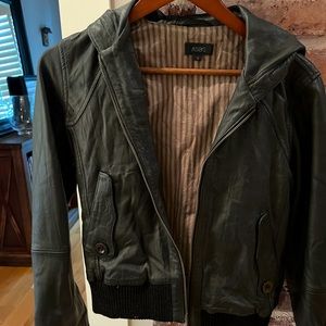 ASOS black hooded leather jacket Size UK12/US 8